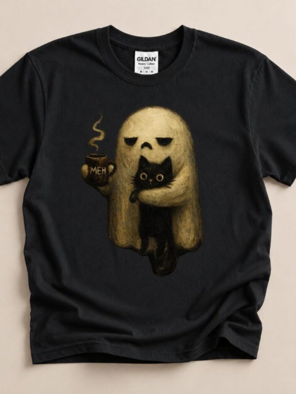 Ghost Cat Shirt, Spooky Black Cat Graphic Tee